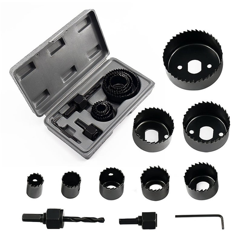 Locisne Hole Saw Set 11 Pieces 3/4" - 2-1/2" Hole Saw Kit with Hex Key and Mandrels for Wood, PVC Board, Plastic Plate Drilling - Image 1